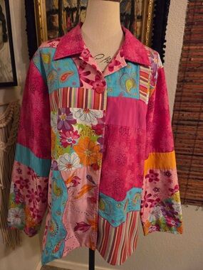 Diane Gilman Pink Floral Patchwork Blouse
